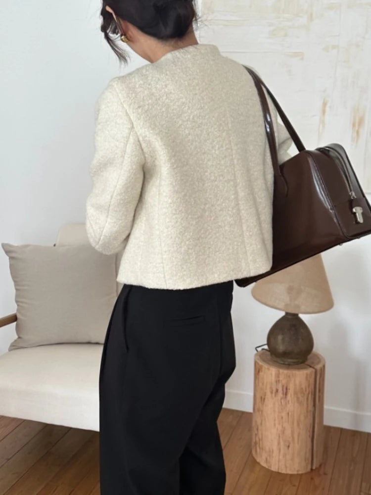 Women Autumn Winter 2025 French Vintage Coat Temperament High Quality Korean Casual Single Breasted Slim Tweed Jackets