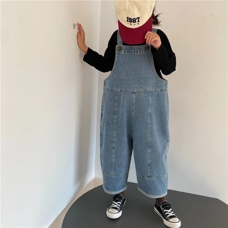 2025 Autumn New Children Loose Overalls Baby boys girls casual Jean Jumpsuit Solid Outwear Cloth 1-7Y Kids high qualit bib pants