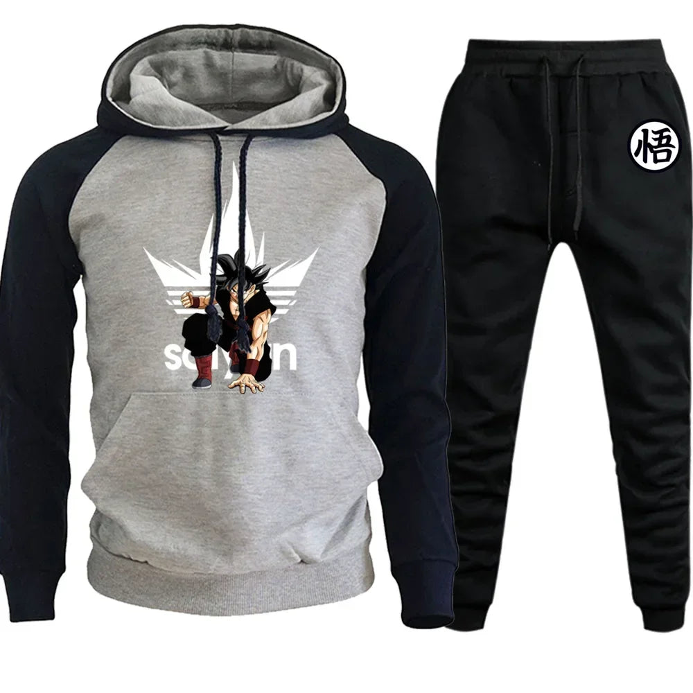 Anime Dragon Ball Hoodie+Pants Set Cartoon Goku Print Hooded Sweatshirt Long Sleeved Casual Sportswear Set Man Clothing Gift