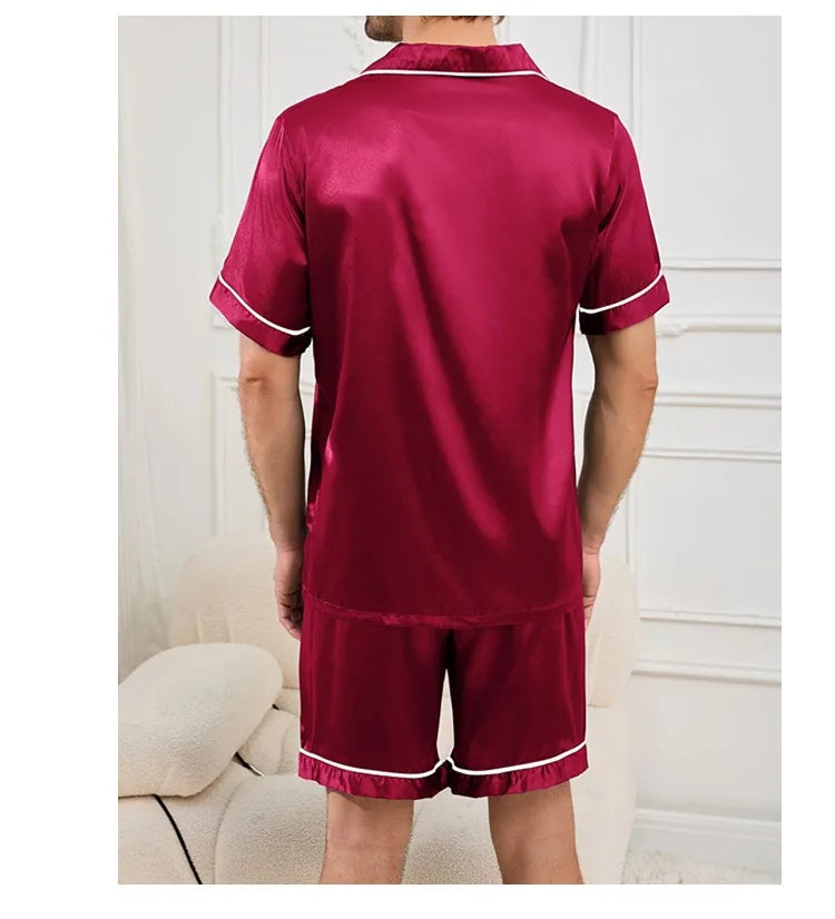 Men's Pajamas Set For Summer Short Sleeve Pocket Button Down Shirt & Shorts Pyjama Loungewear Set Sleepwear Pijama Home Clothing