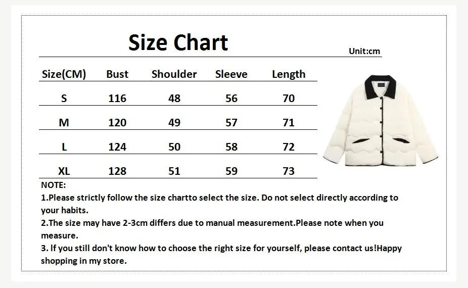 Women Casual Down Coats Korean Fashion Cotton Padded Jacket Female Autumn Winter Long Sleeve Single Breasted Warm Solid Coat