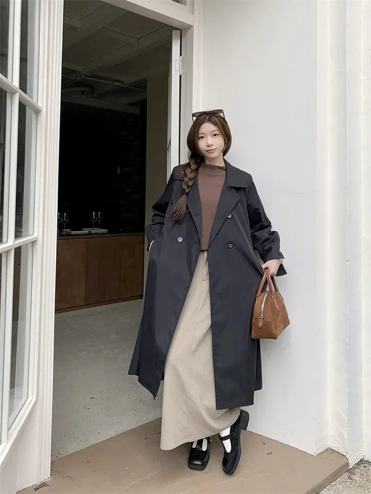 2025 Women's Coat Plus Size Mid-Length Jacket British Style Fashionable Temperament Spring Autumn Arrival Windbreaker Outerwear