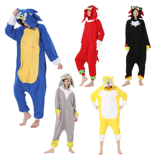Sonic Anime Cartoon Plush Pajama Onesie Winter Flannel Adult Kids Sleepwear Warm Cosplay Bathrobe  Pijama Onesies