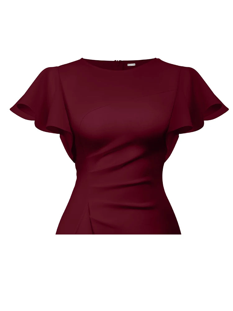 Women's Formal Evening Gown Slim Dress Ruffle Decoration Elegant Mid-Length Dress for Cocktail Parties Banquets