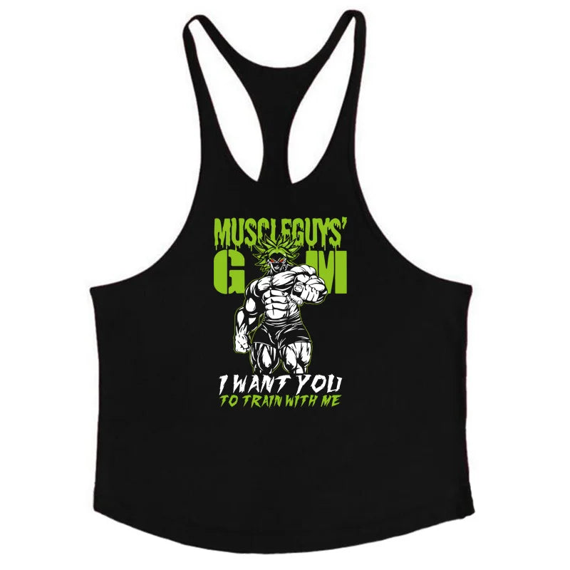 Sports strap vest fitness men's pure cotton sleeveless I-shaped suspender loose muscle men's fitness training clothes
