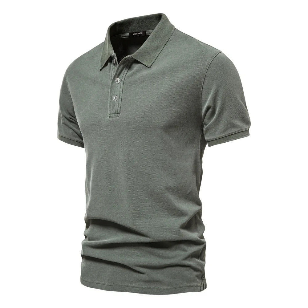 2025 Men's Summer Short Sleeve Lapel Polo Shirts 100% Cotton Solid Slim T-shirts Fashion Casual Business Golf Sport Tops for Men