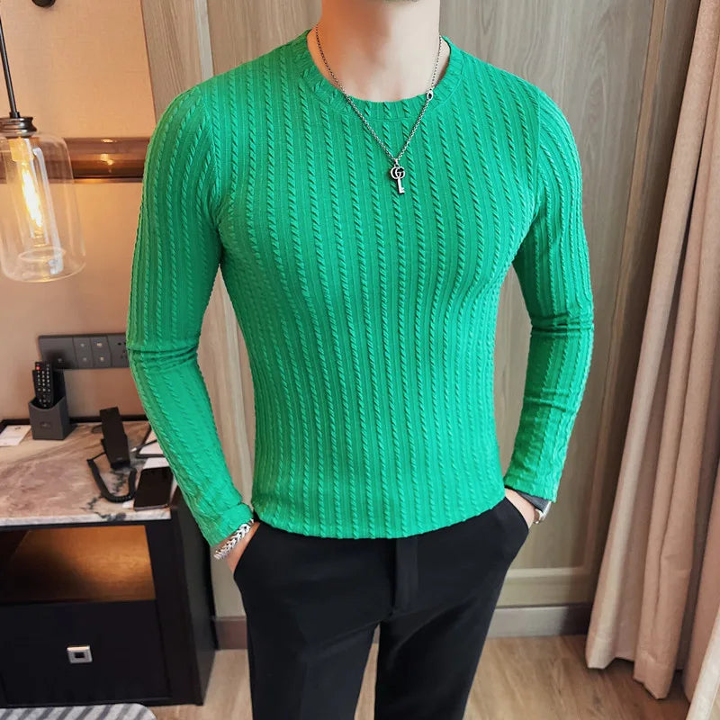 Men's T-Shirt Autumn Winter New Long Sleeve T Shirts For Men Clothing 2025 Round Collar Slim Fit Casual Tee Shirt Homme 4XL-M