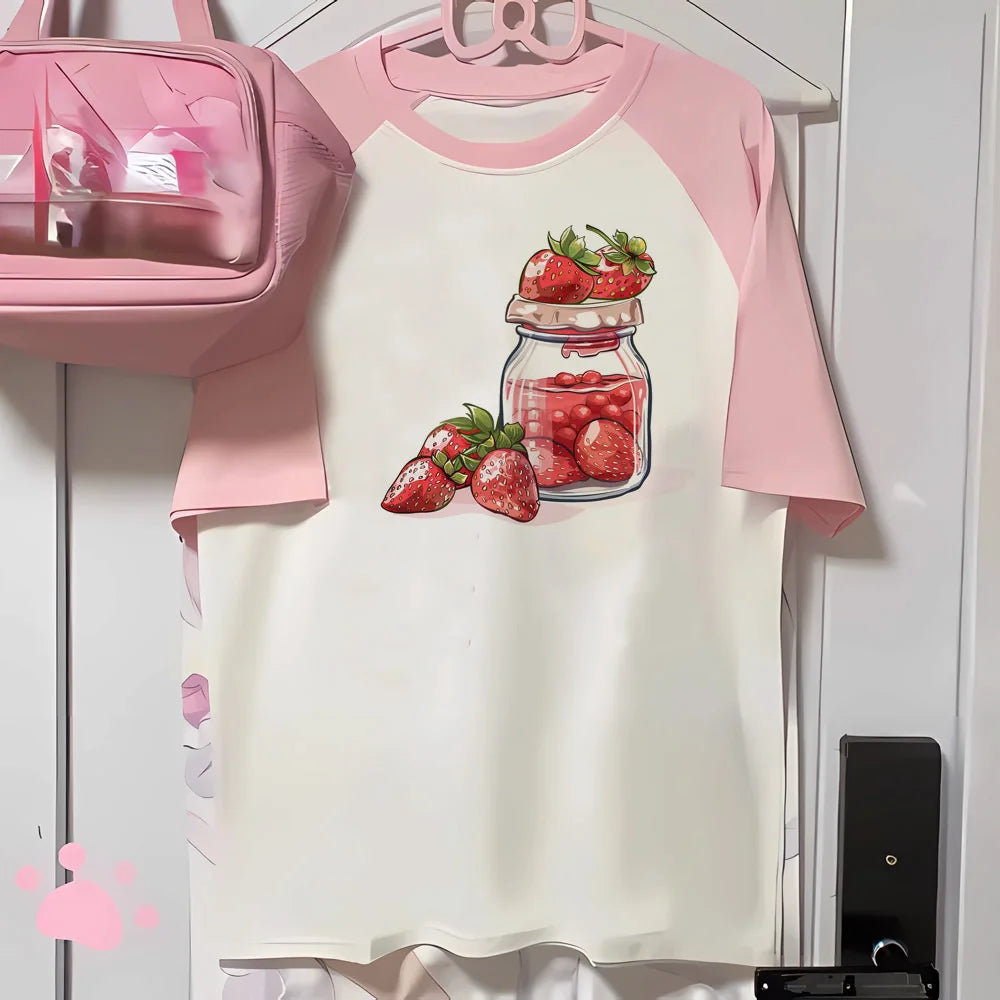 Strawberry t-shirts women printed design active wear casual wear tshirt female 2000s comic clothes
