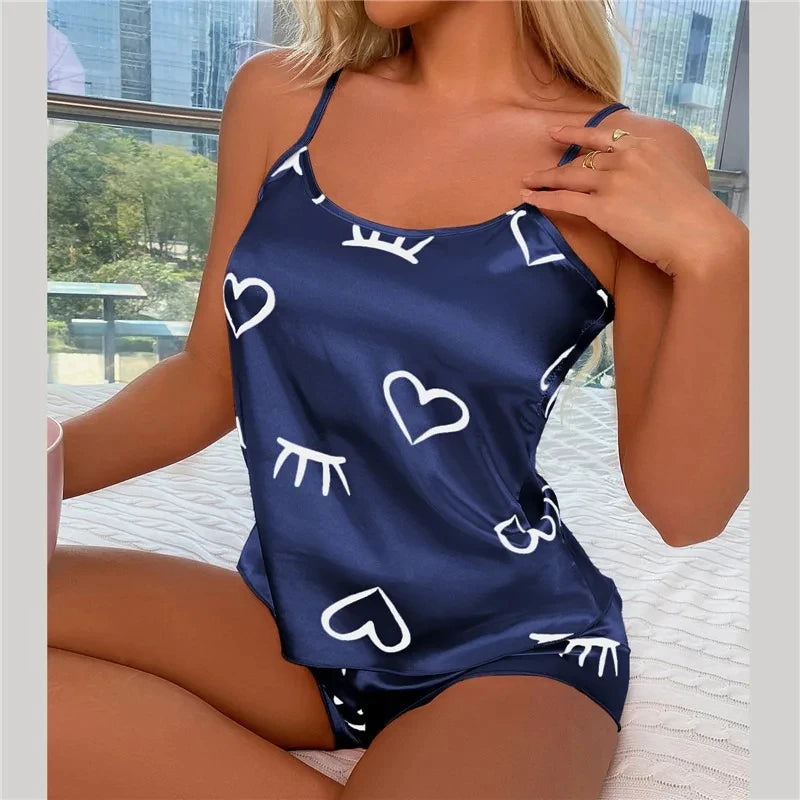 Women Ice Silk Pajamas Sleepwear Pajama Set Camisole Shorts L XL XXL Gray Pink Low Cut Comfortable Casual Summer