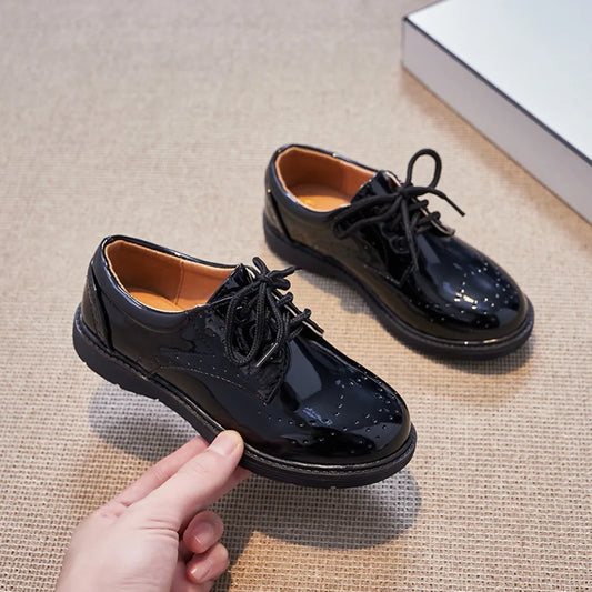 Kid Shoes For Boys PU Leather Shoes For Kids Wedding School Show Dress Flats Light Classic Black Children Loafer Moccasins HSD09