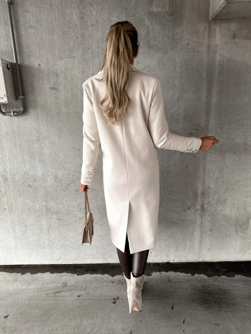 Women's Clothing Autumn and Winter New Simple Long-sleeved Double-breasted Woolen Coat for Women