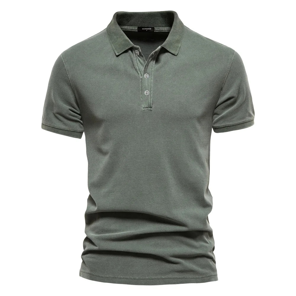 2025 Men's Summer Short Sleeve Lapel Polo Shirts 100% Cotton Solid Slim T-shirts Fashion Casual Business Golf Sport Tops for Men
