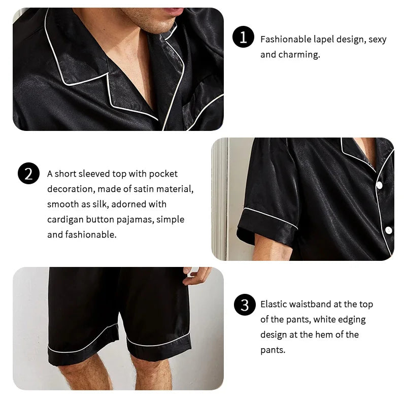 Men's Pajamas Set For Summer Short Sleeve Pocket Button Down Shirt & Shorts Pyjama Loungewear Set Sleepwear Pijama Home Clothing