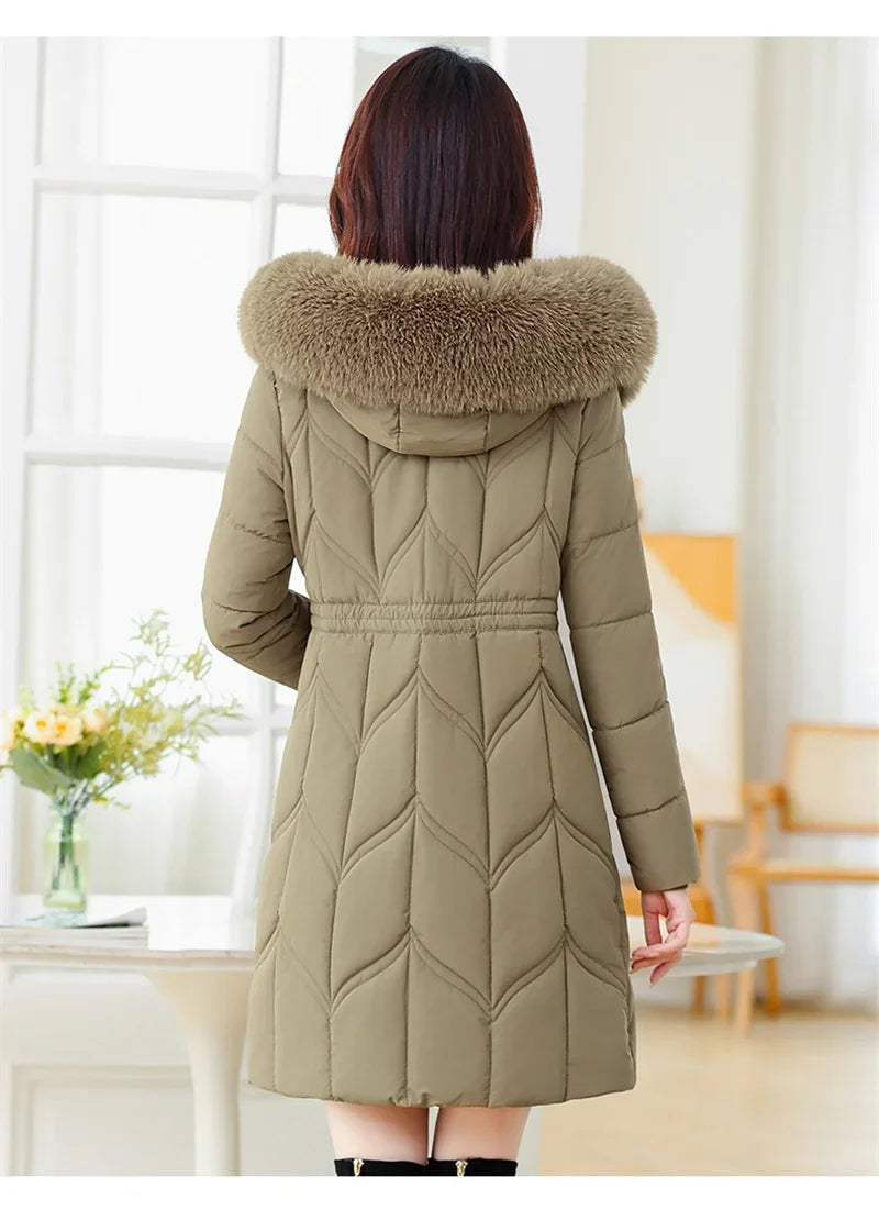 Women Down Cotton Jacket 2025 Mid Long Warm Ladies Outerwear Slim High-End Loose Women Winter Parka Coat Female Cotton Clothes