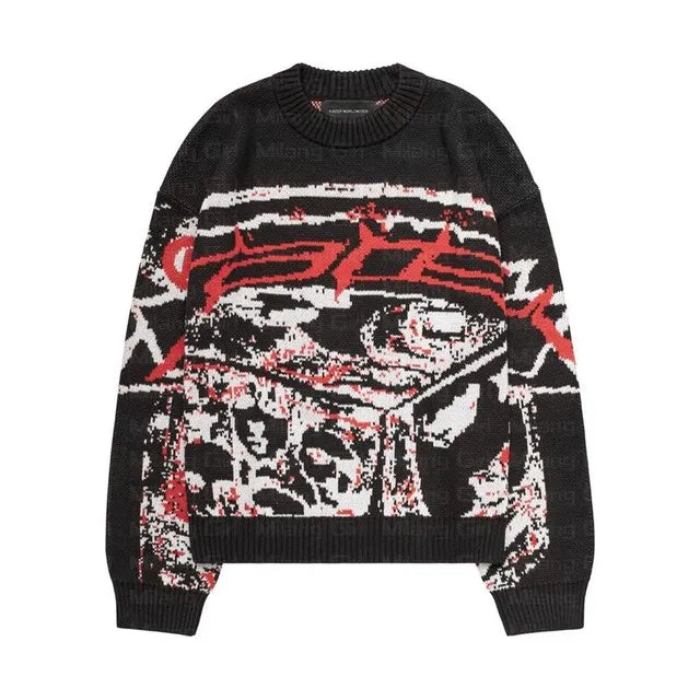 Gothic Mens Women's Hollow Out Knitted Double Knit Pullovers Vintage Harajuku Academia Cotton Oversized Sweater Tops Y2K Sweater