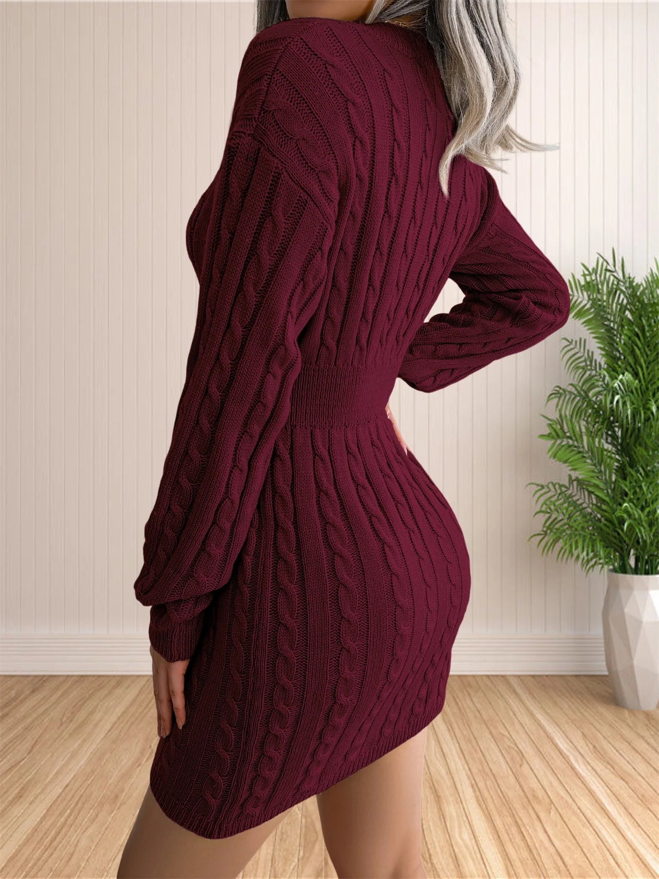 Women Sweater Dresses Cocktail V Neck Knitted Dress Sweater Sheath Dress