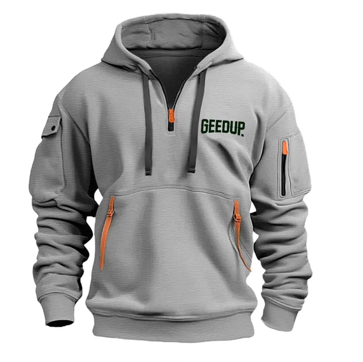Men's fashion hoodie Spring and autumn new arm zipper multi-pocket streamer pullover men's sports casual long-sleeved hoodie