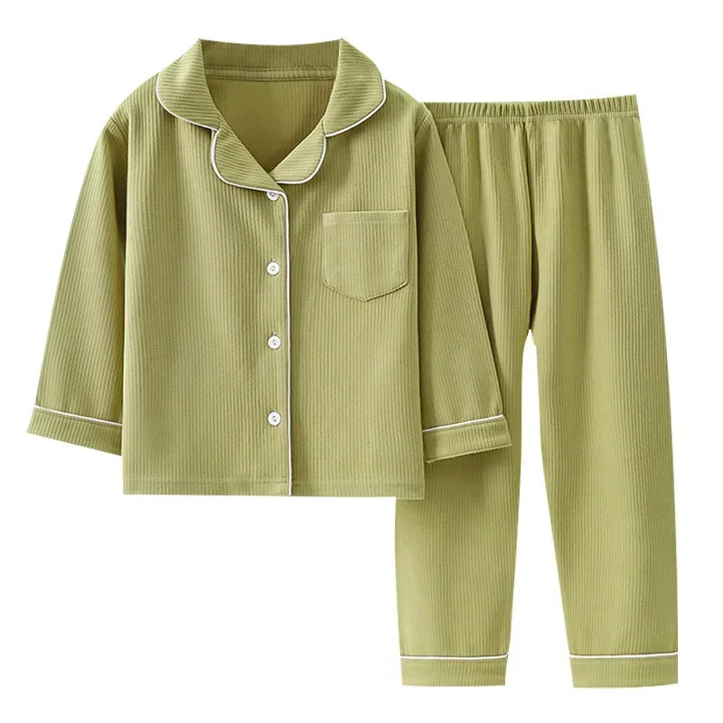 2024 Autumn Winter Children Pajama Sets Solid Color Sleepwear for Kids 1-16years Teen Pijamas Boys Girls Loungewear Baby Clothes