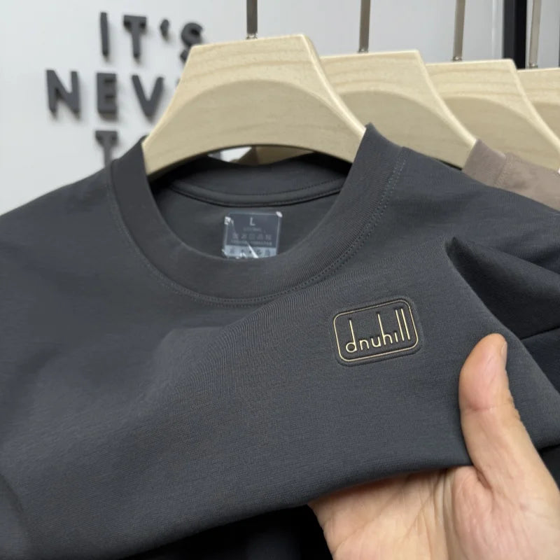 Men's short sleeved T-shirt 2025 summer hot item solid color round neck high-quality simple trendy casual base shirt for men top