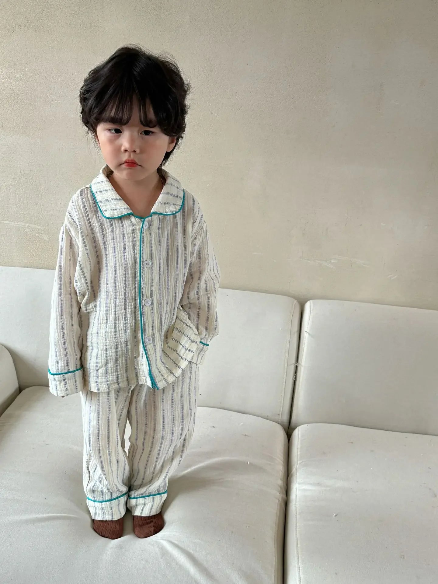 Pajama Sets New Spring Autumn Season Pure Cotton Gauze Baby Long Sleeved Girl Boys Childrens Clothing Sleepwear