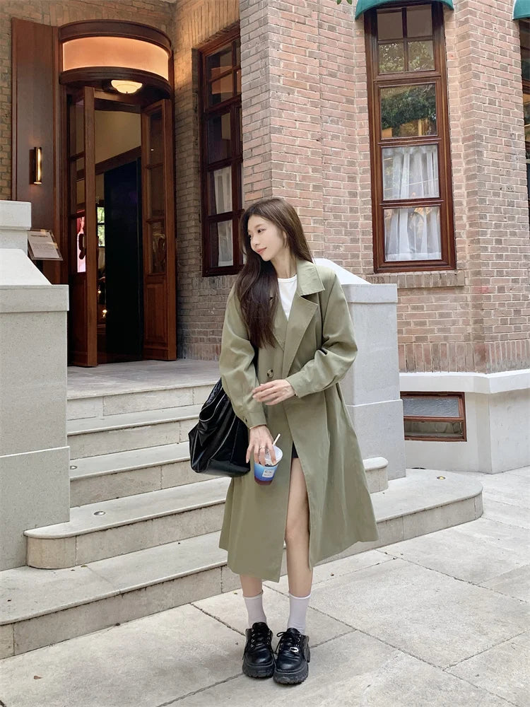 2025 Women's Coat Plus Size Mid-Length Jacket British Style Fashionable Temperament Spring Autumn Arrival Windbreaker Outerwear