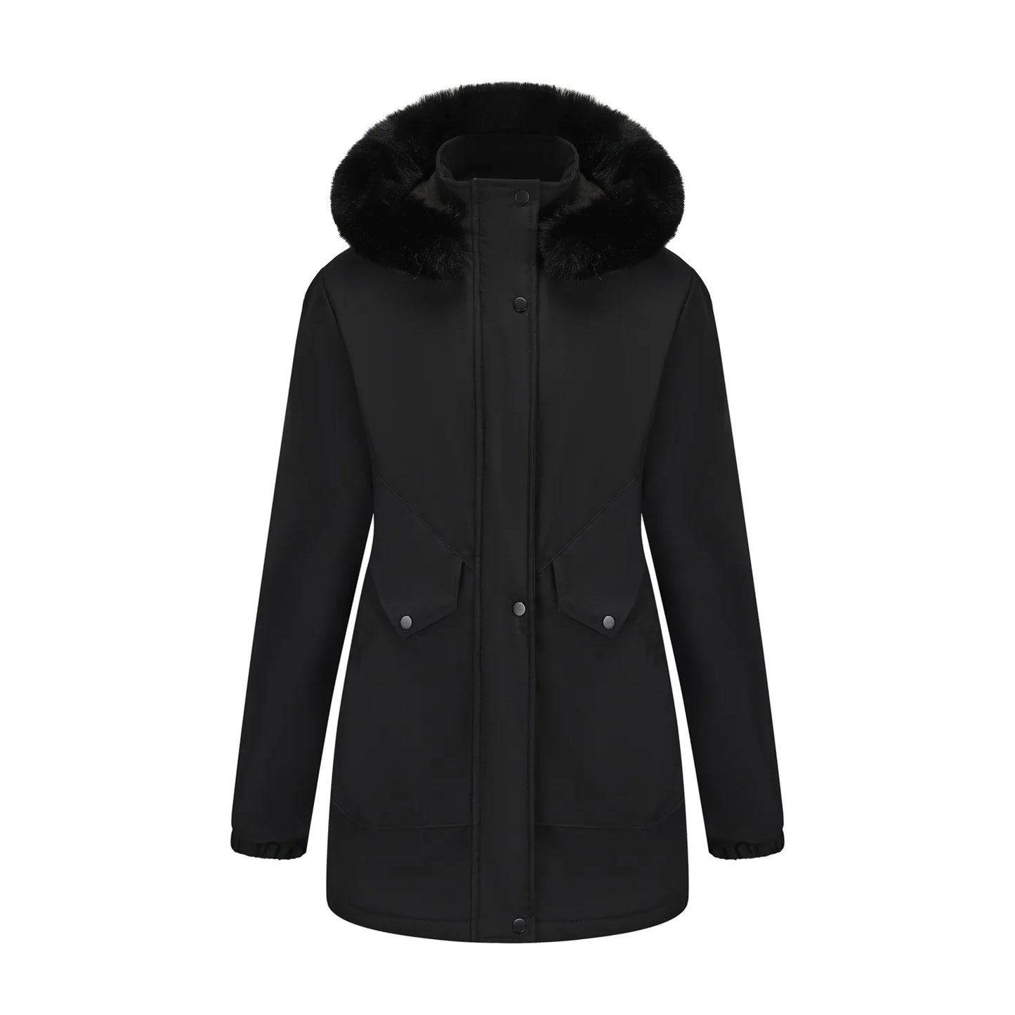 Cotton Coat Women 2025 Winter Mid-length Parka Plus Velvet Korean Style Large Fur Collar Plus Velvet Coat