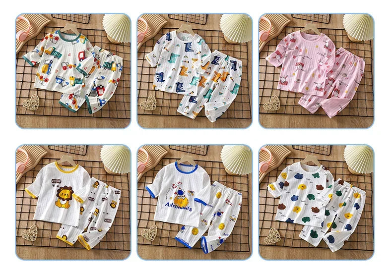 2025 New Summer Children Pajama Set Lightweight Long Sleeved Homewear for Boys Girls Soft Thin Fabric Comfortable Sleepwear