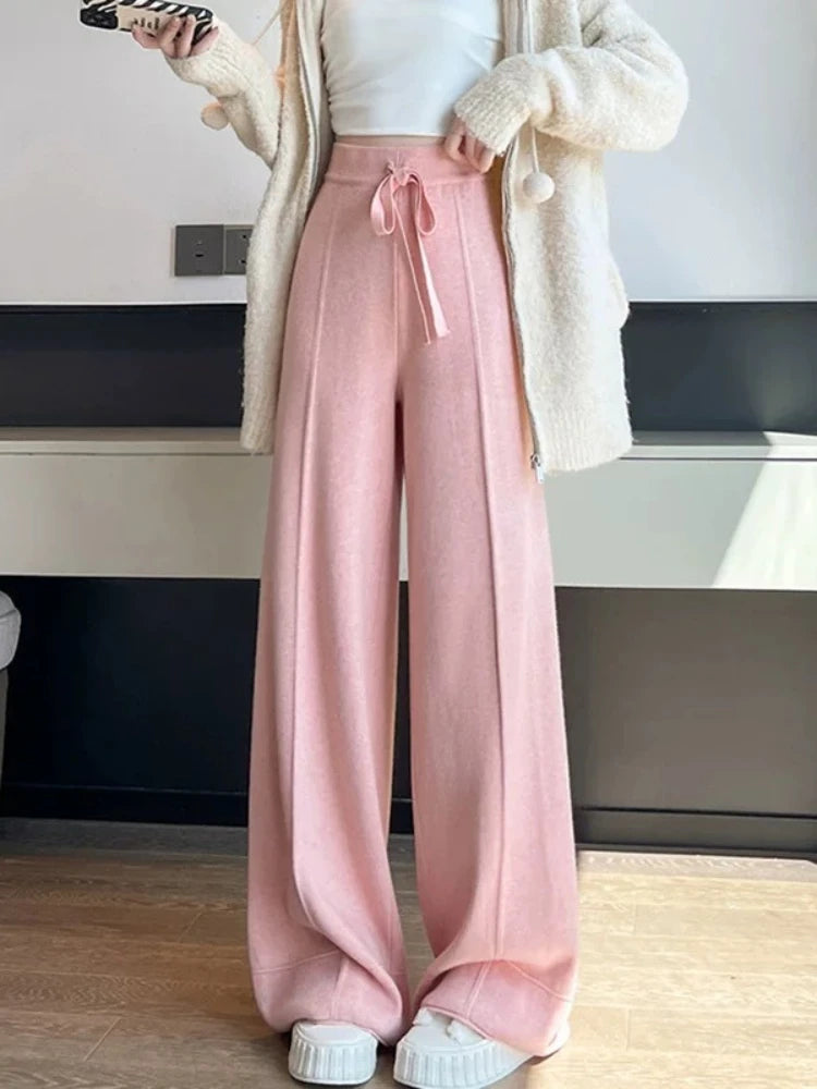 Women's Pants Autumn Winter New Versatile Thickening Keep Warm Knitted Pant Fashionable Casual Loose High Waisted Wide Leg Pants