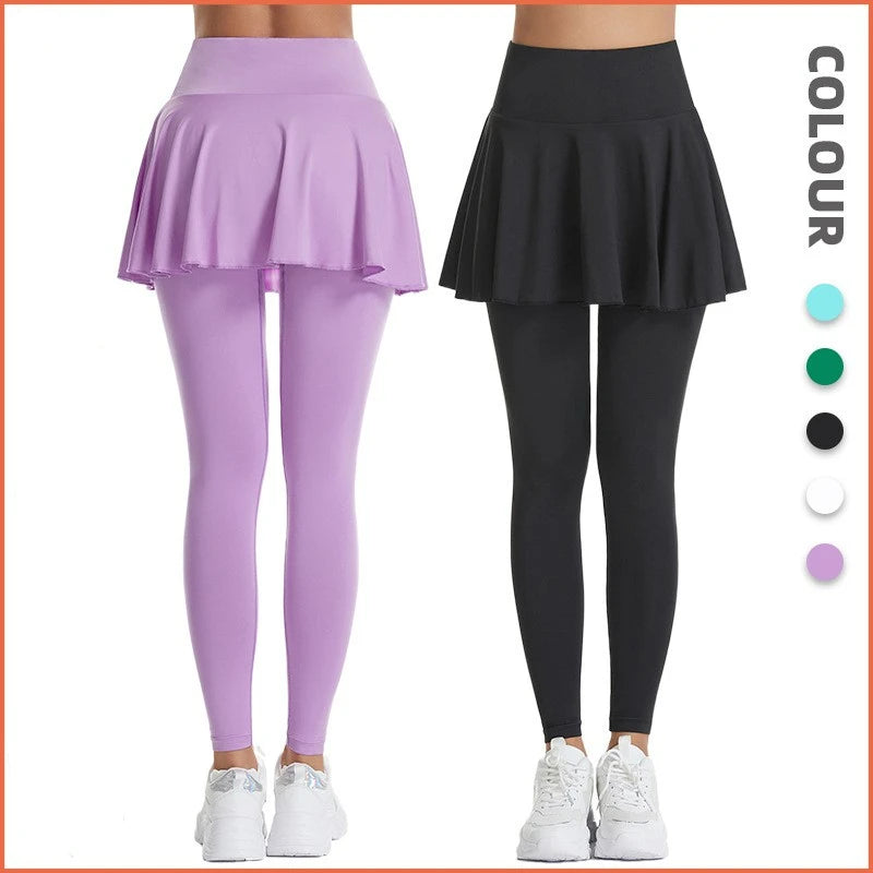 Pants Skirt Combined in One Sweatpants Women's Pocket High Waist Belly Stretch Tight Nine-point Leggings Yoga Pants