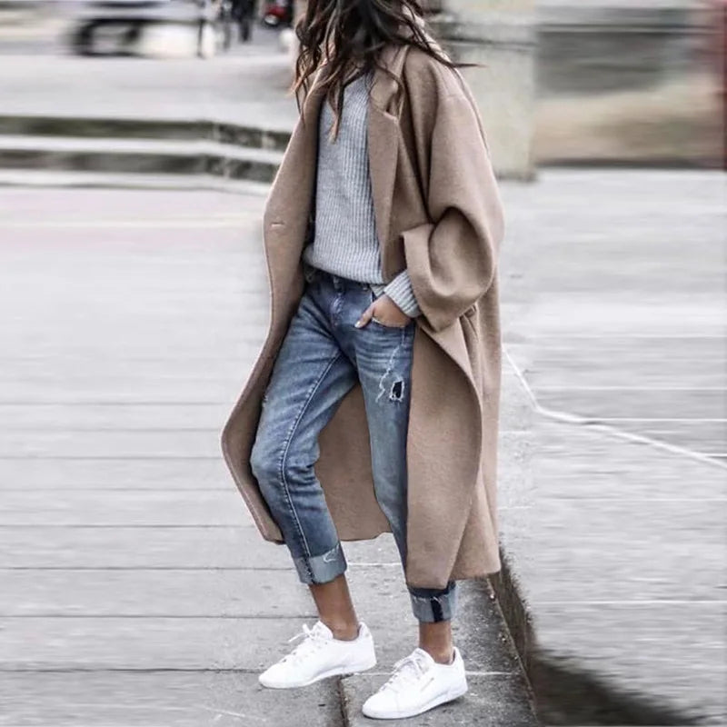 Woman Long Coat Fashion Korean Preppy Style Retro Versatile Windbreaker Casual Warm Woolen Coat  2025 Autumn Women Coat  Fashion