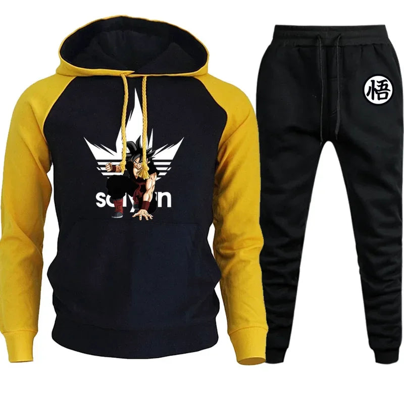 Anime Dragon Ball Hoodie+Pants Set Cartoon Goku Print Hooded Sweatshirt Long Sleeved Casual Sportswear Set Man Clothing Gift
