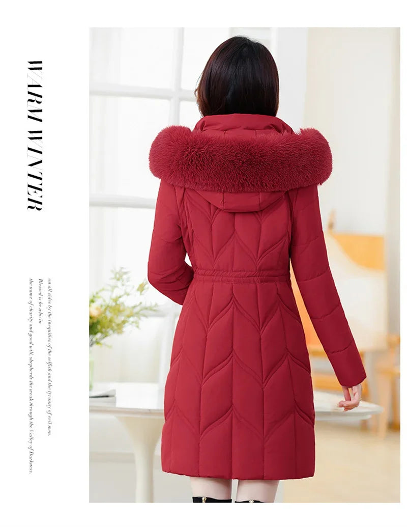 Women Down Cotton Jacket 2025 Mid Long Warm Ladies Outerwear Slim High-End Loose Women Winter Parka Coat Female Cotton Clothes