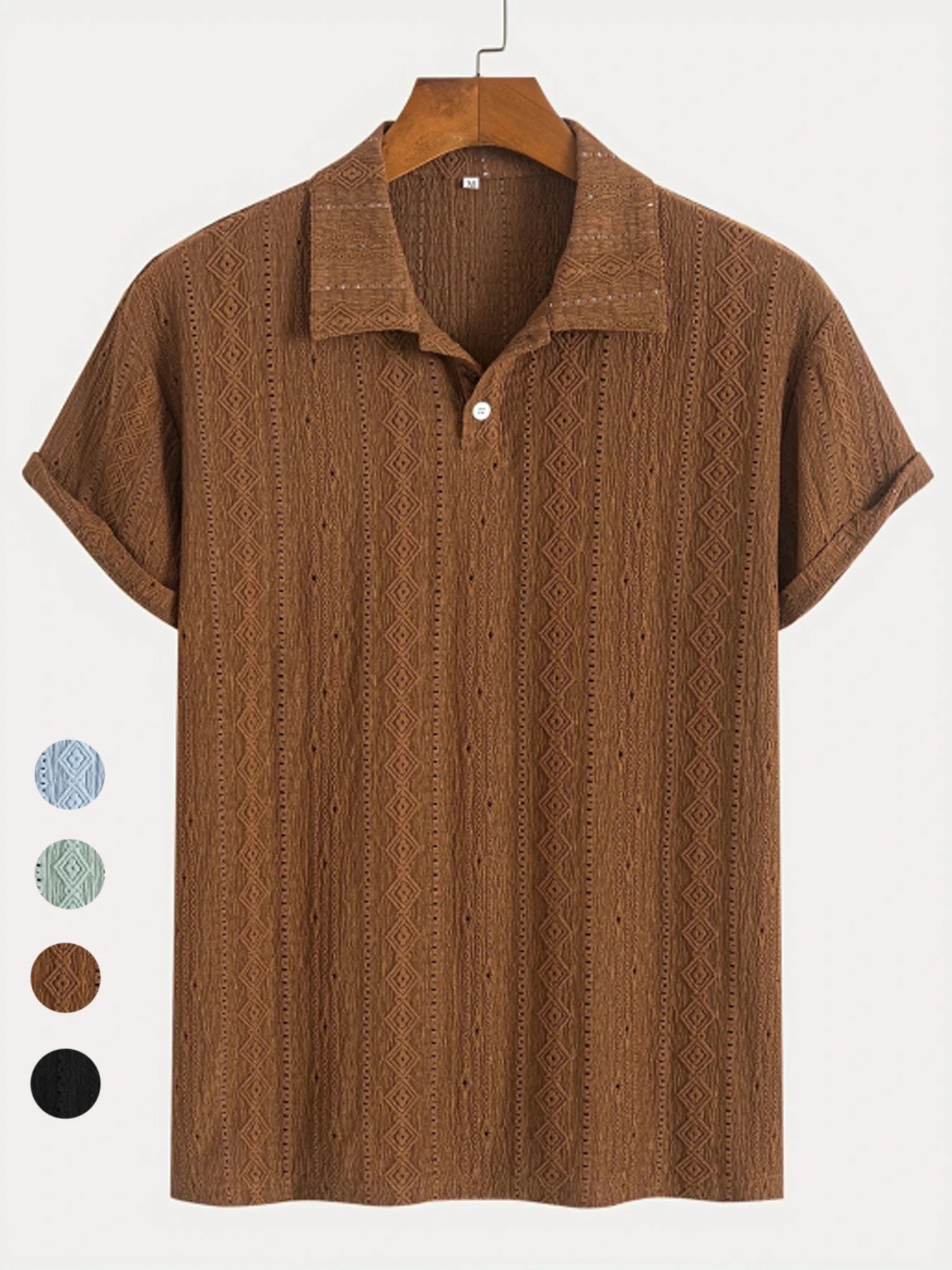 New Polo Shirts For Men Streetwear Solid Color Jacquard Textured Half Buttoned Short Sleeves T-shirt Men's Basic Tops