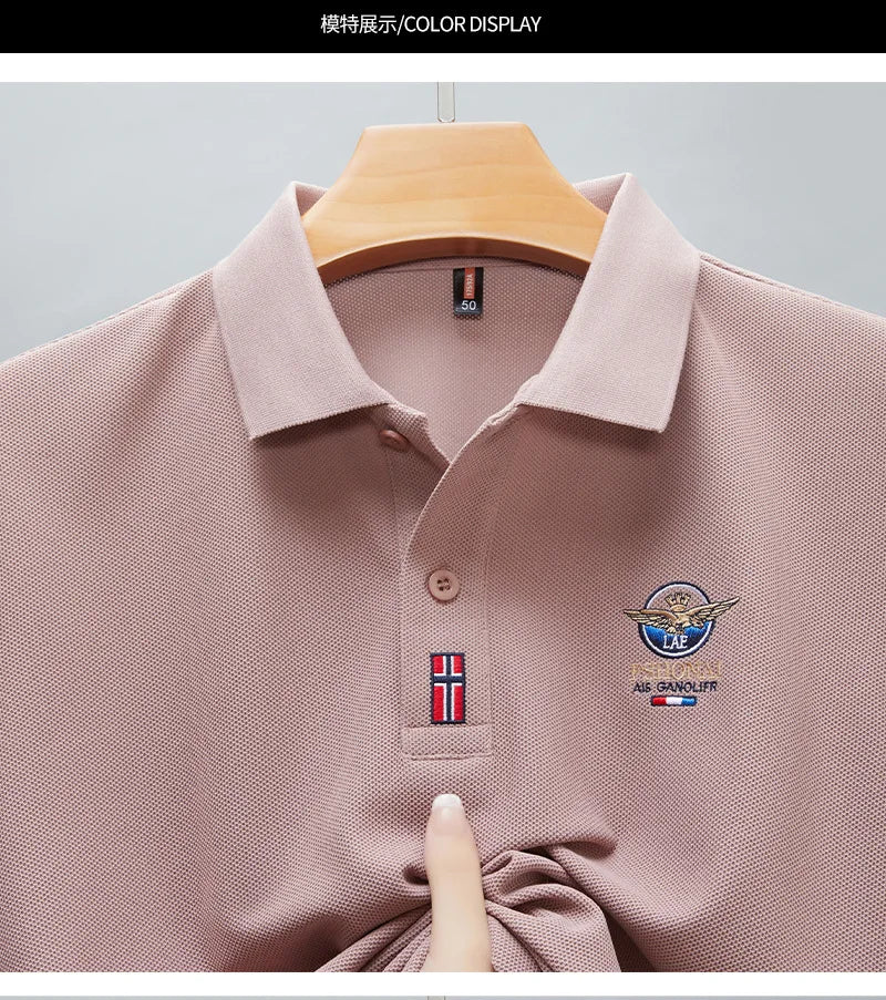 Short Sleeved Polo Shirt for Men in Summer 2025, New Business Casual Wrinkle Resistant Half Sleeved Lapel T-shirt, Loose and Iro