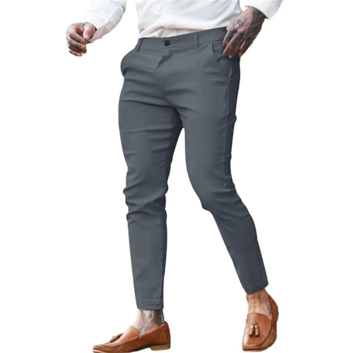 Men Spring Pants Stylish Men's Slim Fit Ninth Pants with Pockets Zipper Closure Comfortable Streetwear Trousers for Ankle Length