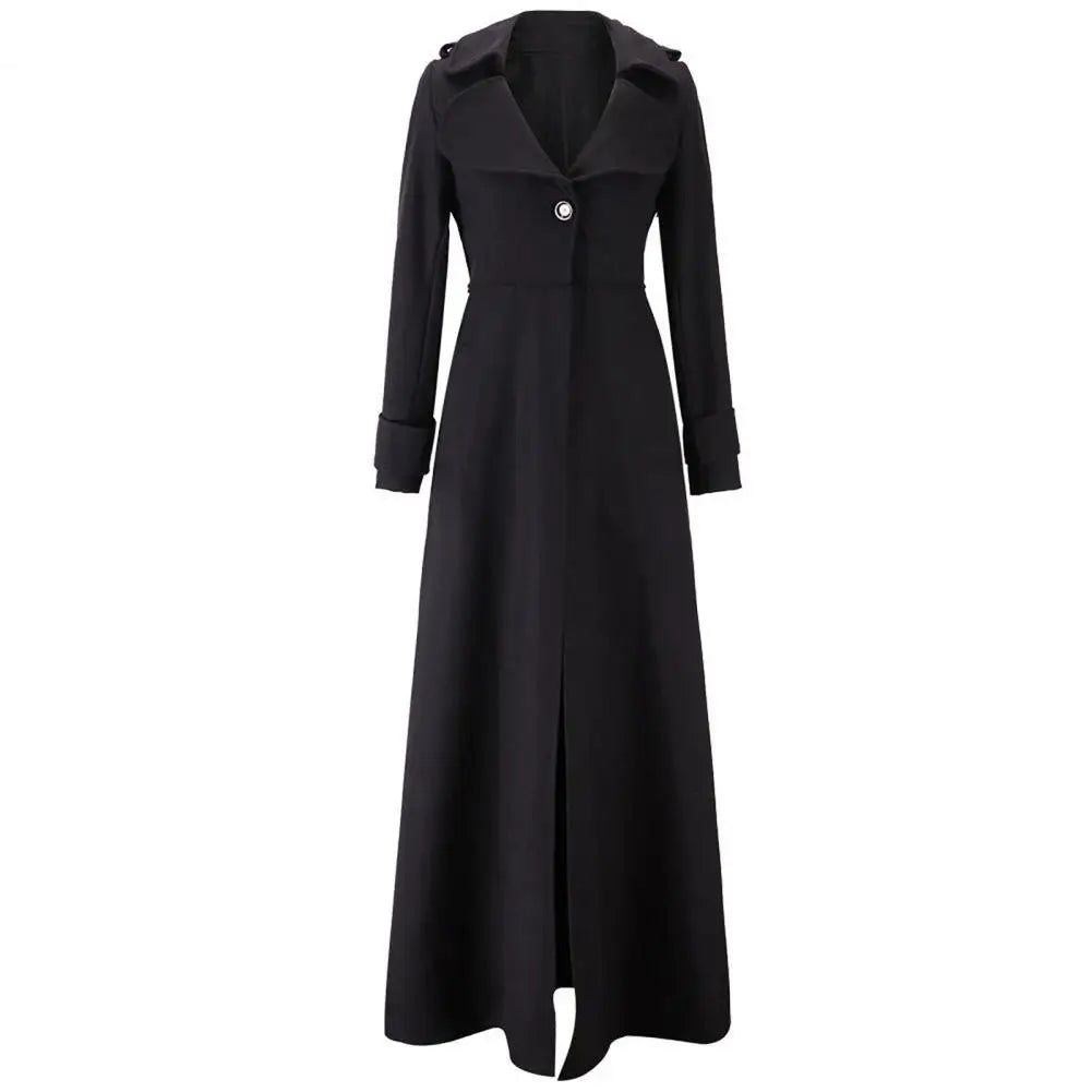 Long Women Woolen Coat Autumn Winter Single Breasted Turndown Collar Slim Fit Woolen Ladies Trench Coat Overcoat Women Jackets