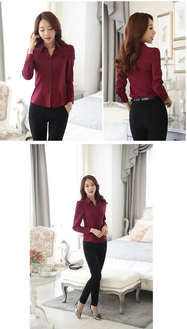 Women Blouse White Shirt Women's Long Sleeve Formal Wear Autumn Chiffon V-neck Shirt Blusas Ropa De Mujer