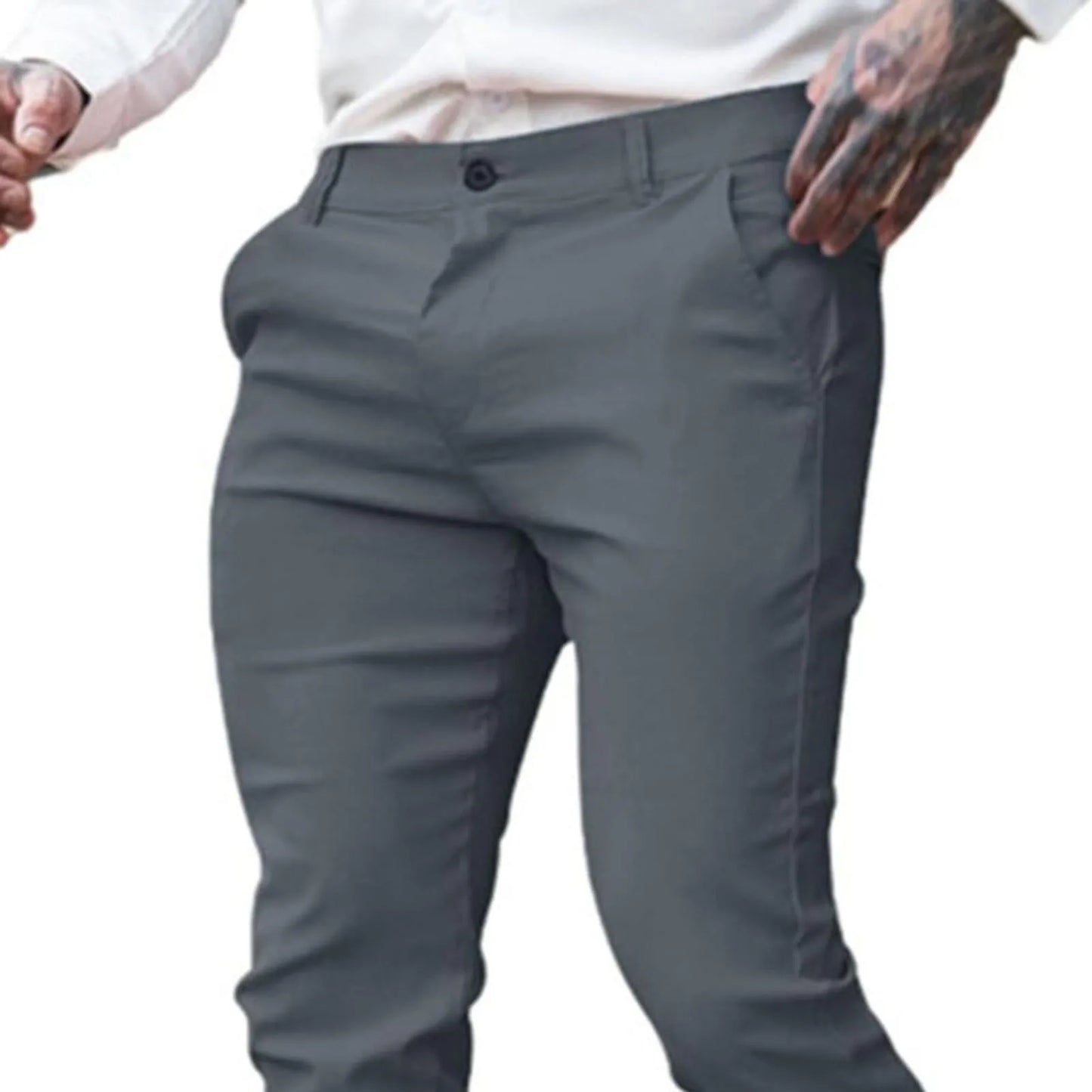 Men Spring Pants Stylish Men's Slim Fit Ninth Pants with Pockets Zipper Closure Comfortable Streetwear Trousers for Ankle Length