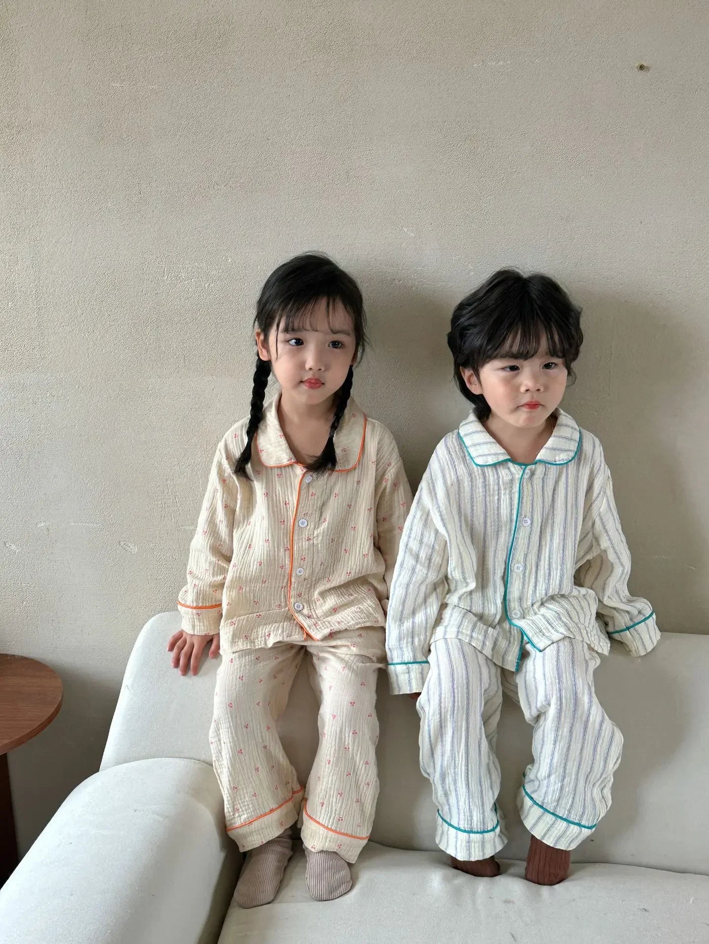 Pajama Sets New Spring Autumn Season Pure Cotton Gauze Baby Long Sleeved Girl Boys Childrens Clothing Sleepwear