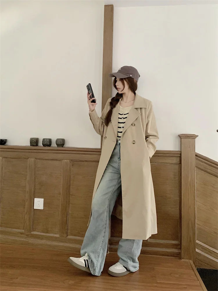 2025 Women's Coat Plus Size Mid-Length Jacket British Style Fashionable Temperament Spring Autumn Arrival Windbreaker Outerwear