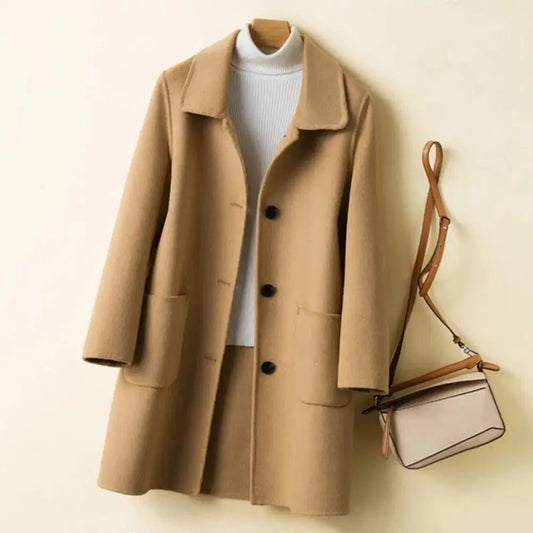 2024 women woolen coat Autumn Winter Women Solid Color Jackets Woolen Blends Coats Female Korean Elegant Retro Apricot Outerwear