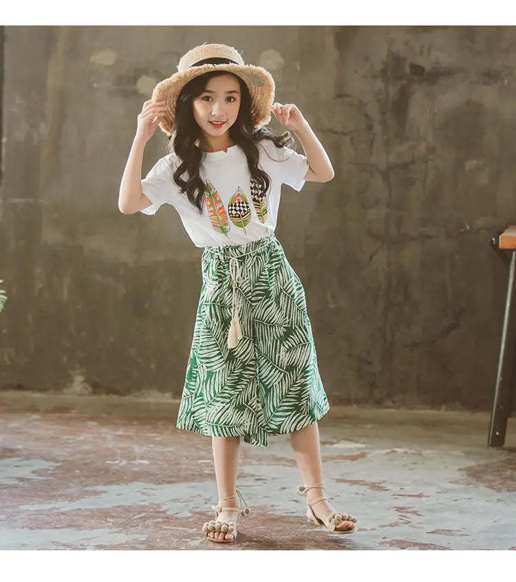 Summer 2025 Baby Girls Clothes Sets Outfits Kids Clothes Short Sleeve+Pants Children Clothing Set 6 10 11 12Y Kids Clothes Girls