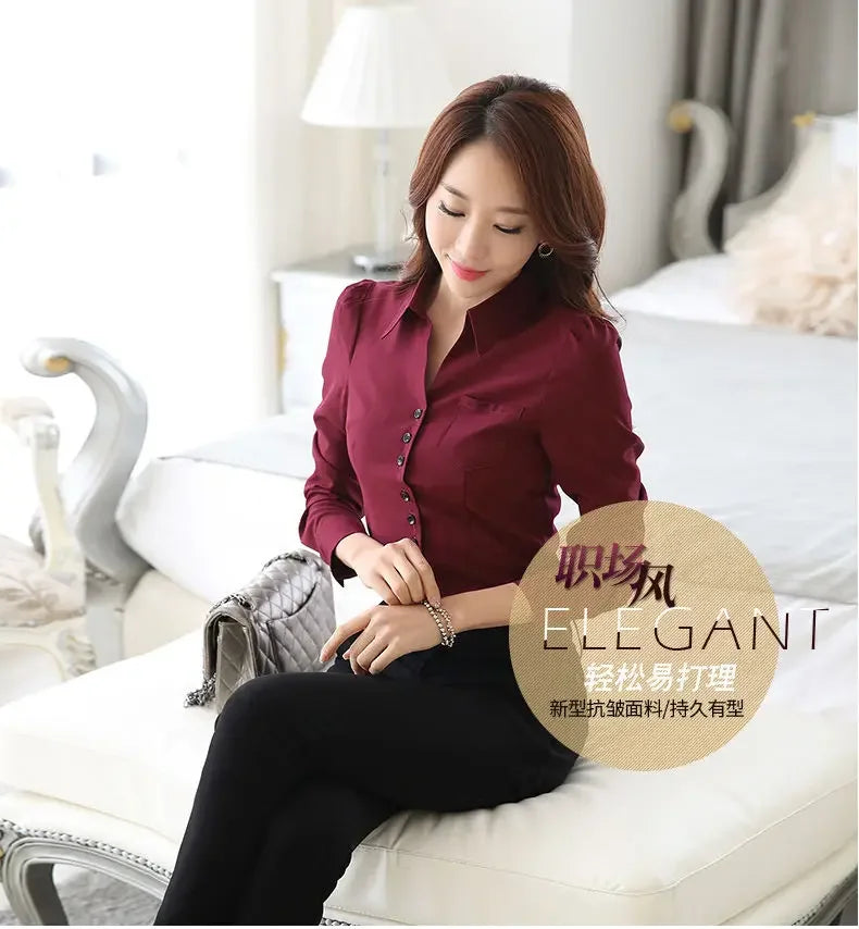 Women Blouse White Shirt Women's Long Sleeve Formal Wear Autumn Chiffon V-neck Shirt Blusas Ropa De Mujer