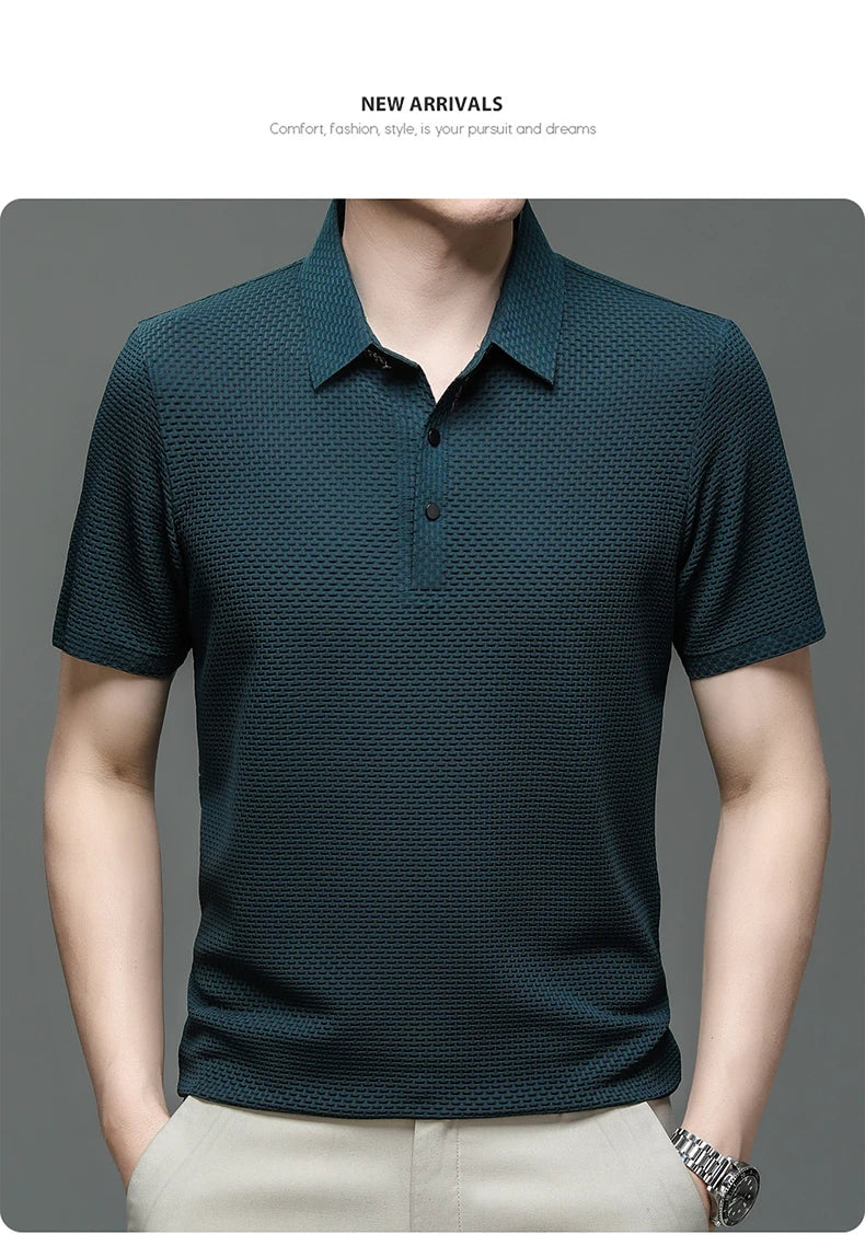Summer Short Sleeve Polo Shirts Men Turn-Down Collar Anti-Wrinkle Solid Polos Tops Breathable Male Business Casual Tees Tshirts