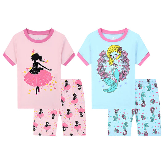 Pajamas for Girls, Pjs for Girl Summer Cotton Pajama, Children Shorts Set