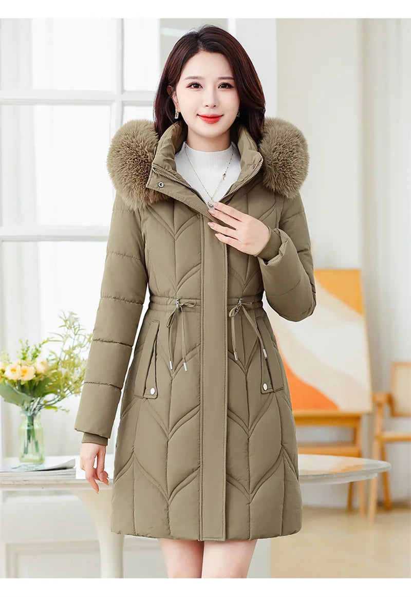 Women Down Cotton Jacket 2025 Mid Long Warm Ladies Outerwear Slim High-End Loose Women Winter Parka Coat Female Cotton Clothes