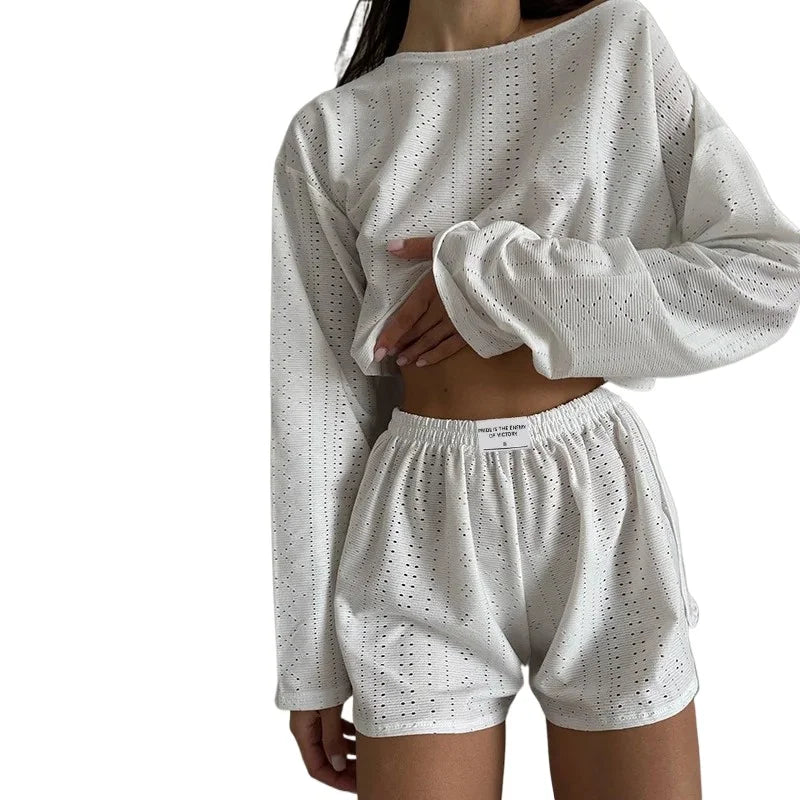 Women's Pajamas Set Sleepwear Spring Long Sleeve Tops With Shorts Home Clothes 2 Piece Sets Pyjama Femme Loungewear Pijama Mujer