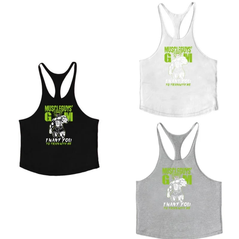 Sports strap vest fitness men's pure cotton sleeveless I-shaped suspender loose muscle men's fitness training clothes