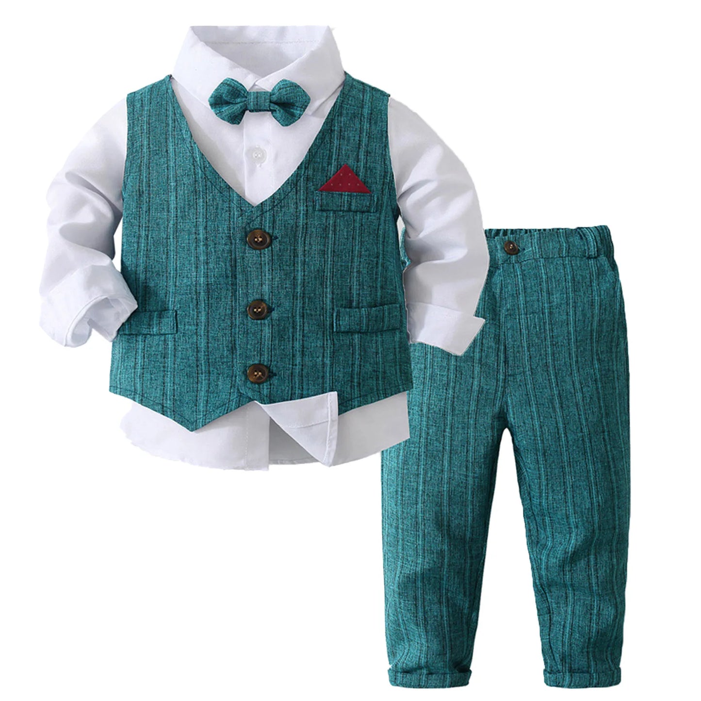 Boys Suits Gentleman Tuxedo Bow Tie Shirt Suit Vest Pants 4 Pcs Chic Toddler Baby Clothes Gentleman Outfit for Baptism Birthday