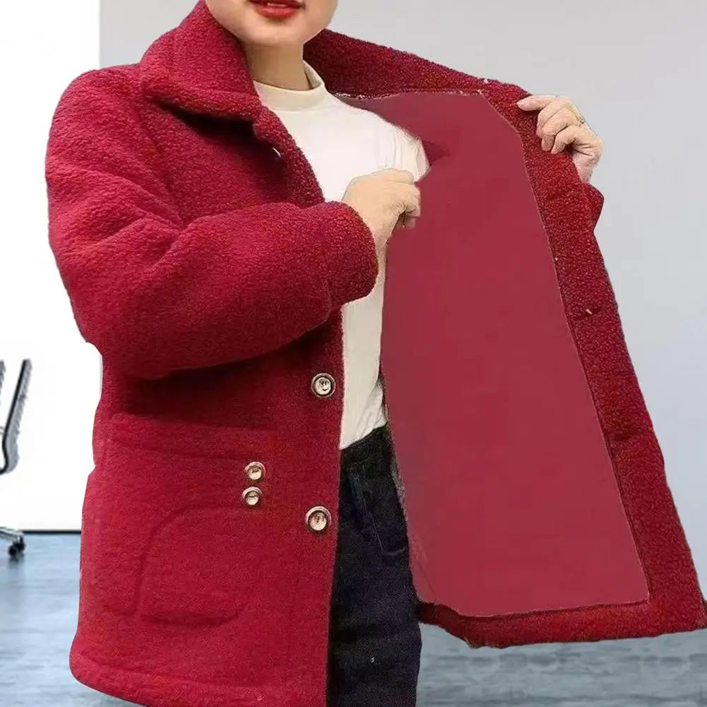 Women Jacket Coat Stylish Women's Lapel Jacket Coat with Imitation Lamb Wool Long Sleeve Thickened Outwear for Autumn Winter